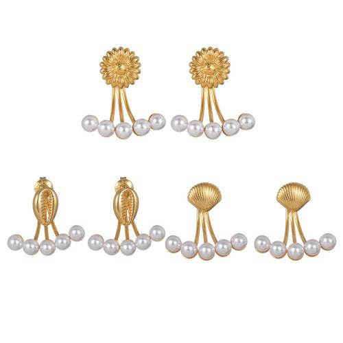 Серьги из нержавеющей стали, Нержавеющая сталь 304, с Пластиковая жемчужина, Другое покрытие, ювелирные изделия моды & разные стили для выбора & Женский, Золотой, продается Пара