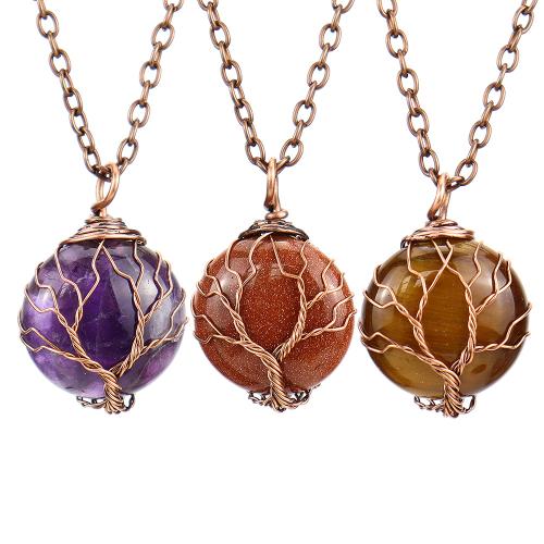 Драгоценный камень Ожерелья, Природный камень, с железный цепи, Связанный вручную, ювелирные изделия моды & различные материалы для выбора & Женский, цвет старой меди, продается PC