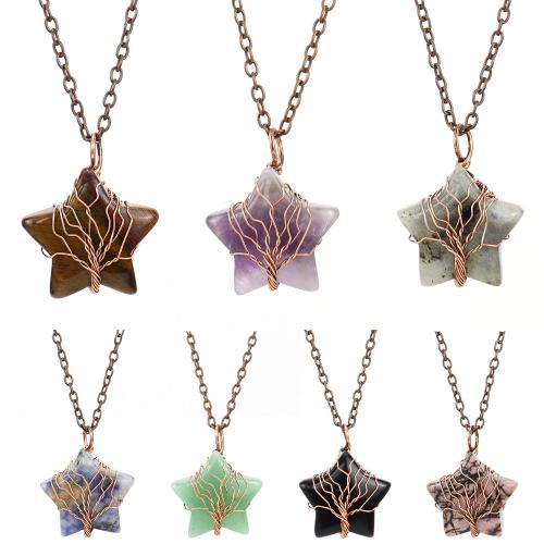 Драгоценный камень Ожерелья, Природный камень, с железный цепи, Связанный вручную, ювелирные изделия моды & различные материалы для выбора & Женский, продается PC