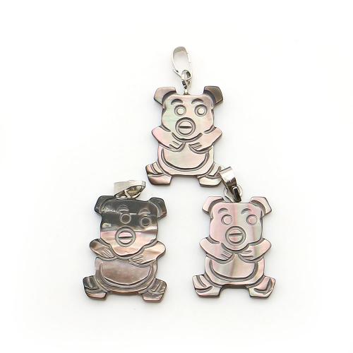 Black+Lip+Shell Anhänger, mit Wachsschnur & Eisen, Bär, DIY, gemischte Farben, 14x21mm, verkauft von PC