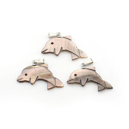 Black+Lip+Shell Anhänger, mit Wachsschnur & Eisen, Dolphin, DIY, gemischte Farben, 17x29mm, verkauft von PC