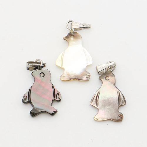 Black+Lip+Shell Anhänger, mit Wachsschnur & Eisen, Pinguin, DIY, gemischte Farben, 12x19mm, verkauft von PC