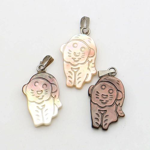 Seemuschel Anhänger, mit Wachsschnur & Eisen, Tiger, DIY, gemischte Farben, 14x23mm, verkauft von PC