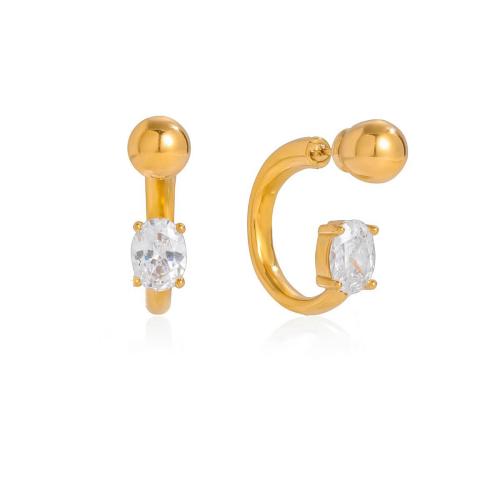 Boucle en acier inoxydable zircons cubiques, Acier inoxydable 304, avec zircon cubique & perle de plastique, Placage, bijoux de mode & styles différents pour le choix & pour femme, doré, Vendu par paire