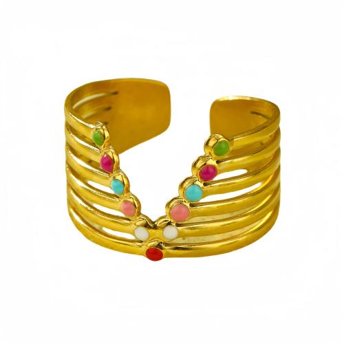 Émail Bague en Acier inoxydable , Acier inoxydable 304, Plaqué or 18K, styles différents pour le choix & pour femme & émail, Vendu par PC