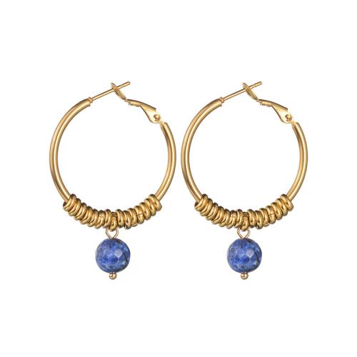 Edelstein Tropfen Ohrring, 304 Edelstahl, mit schwarzer Stein, plattiert, Modeschmuck & verschiedenen Materialien für die Wahl & für Frau, goldfarben, verkauft von Paar