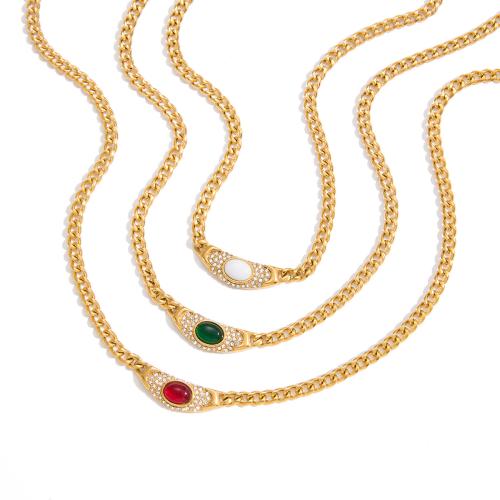 ステンレス鋼のジュエリーネックレス, 304ステンレススチール, とともに 天然石, メッキ, ファッションジュエリー & 女性用 & ライン石のある, 金色, 売り手 パソコン