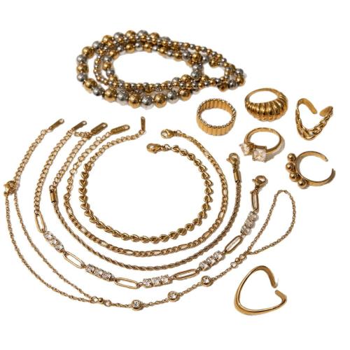 Cubic Zirconia Micro Pave Ensembles de bijoux en acier inoxydable, Acier inoxydable 304, avec zircon cubique, Plaqué or 18K, bijoux de mode & styles différents pour le choix & pour femme, Vendu par PC