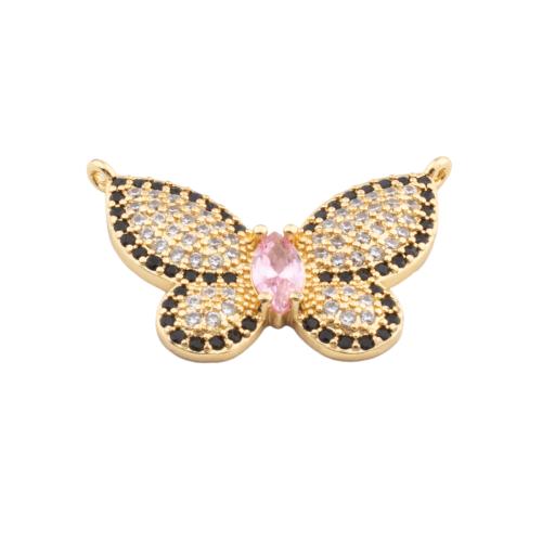 キュービックジルコンマイクロパヴェスターリングシルバーコネクタ, 92.5％純度シルバー, 蝶, 純正ゴールド, DIY & マイクロパヴェジルコニア, ゴールド 穴:約 1mm, 売り手 パソコン