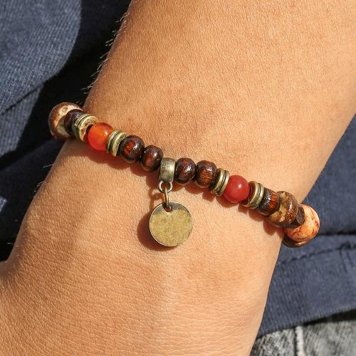 Mixed Material Bracelets, Wood, with Natural Stone & Coconut & Zinc Alloy, gold color plated, fashion jewelry 