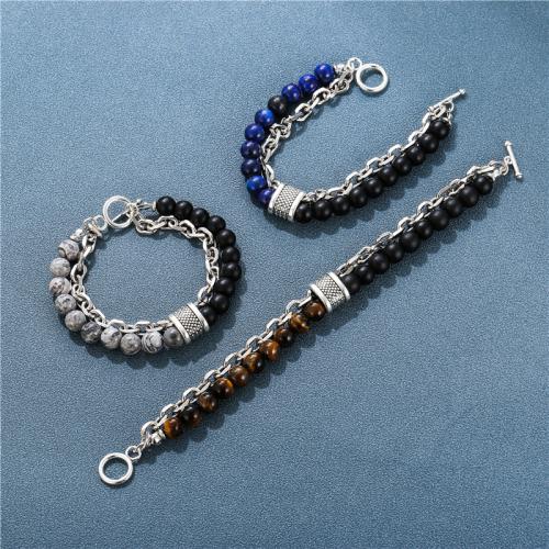 Edelstein Armbänder, Zinklegierung, mit Magnesit & Lapislazuli & Karte-Stein & Tigerauge, goldfarben plattiert, Modeschmuck, keine, verkauft von PC
