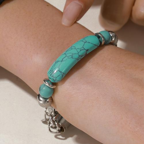 Bracelet à turquoises synthétique, Acier inoxydable 304, avec turquoise synthétique, Placage de couleur d'or, bijoux de mode, plus de couleurs à choisir, Vendu par PC[