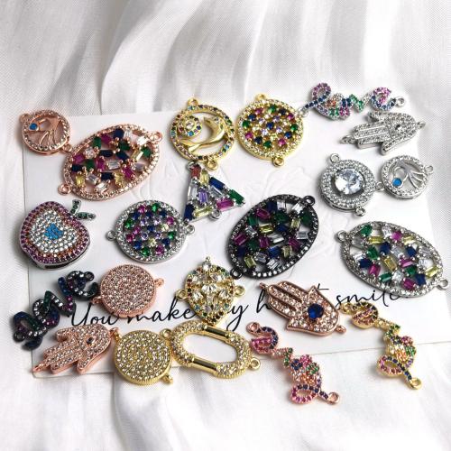 Цирконий Микро вымощает Латунный разъем, Латунь, Другое покрытие, DIY & инкрустированное микро кубического циркония & эмаль, Много цветов для выбора 3ПК/сумка, продается сумка