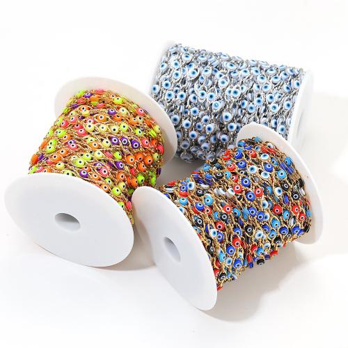 Chaînes de bijouterie de mauvais œil, Acier inoxydable 304, Placage de couleur d'or, DIY & émail, plus de couleurs à choisir, Vendu par m