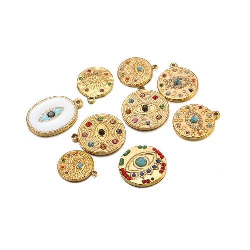 Pendentifs en acier inoxydable strass, Acier inoxydable 304, avec turquoise synthétique, Placage de couleur d'or, DIY & avec strass, plus de couleurs à choisir Vendu par sac