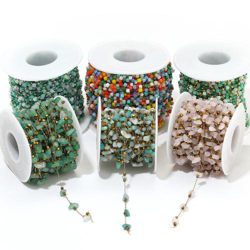 Edelstein Perlen Kette, 304 Edelstahl, mit Naturstein, goldfarben plattiert, DIY, keine, verkauft von m