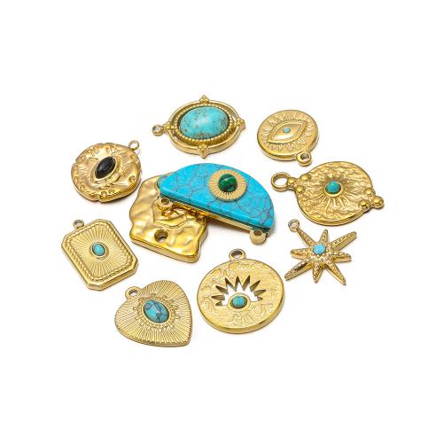 Gemstone Jewelry Pendant, 304 Stainless Steel, with Natural Stone, gold color plated, DIY 