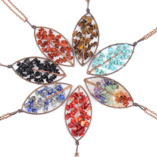 Драгоценный камень Ожерелья, Полудрагоценный камень, с железный цепи, Связанный вручную, различные материалы для выбора & Женский & отверстие, продается PC