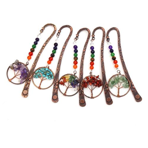 pierre gemme marque page, avec fil en laiton & alliage de zinc, fait à la main, différents matériaux pour le choix & creux, Vendu par PC