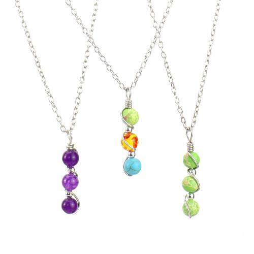 Драгоценный камень Ожерелья, Полудрагоценный камень, с Медная проволока & железный цепи, Связанный вручную, ювелирные изделия моды & различные материалы для выбора & Женский, продается PC