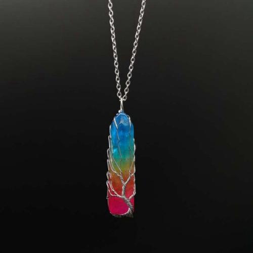 Драгоценный камень Ожерелья, Полудрагоценный камень, с Медная проволока & железный цепи, Связанный вручную, ювелирные изделия моды & различные материалы для выбора & Женский, Много цветов для выбора, Pendant :6cm, длина:Приблизительно 53 см, продается PC