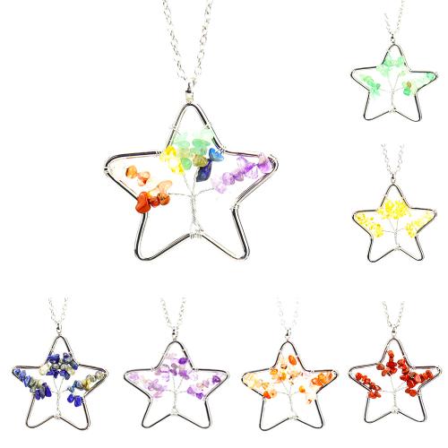 Драгоценный камень Ожерелья, Полудрагоценный камень, с железный цепи & Латунь, Связанный вручную, различные материалы для выбора & Женский & отверстие, серебряный, длина:Приблизительно 53 см, продается PC