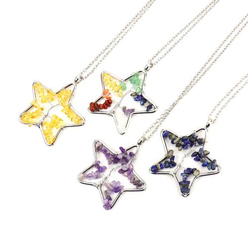 Драгоценный камень Ожерелья, Полудрагоценный камень, с железный цепи & Латунь, Связанный вручную, различные материалы для выбора & Женский & отверстие, серебряный, Pendant :5cm, длина:Приблизительно 53 см, продается PC