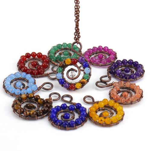 Драгоценный камень Ожерелья, Полудрагоценный камень, с железный цепи & Латунь, Связанный вручную, различные материалы для выбора & Женский & отверстие, продается PC