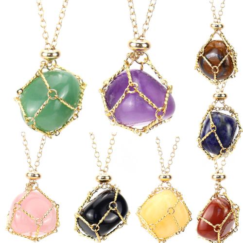 Драгоценный камень Ожерелья, Полудрагоценный камень, с Нержавеющая сталь 304, Связанный вручную, различные материалы для выбора & Женский & отверстие, Золотой, продается PC