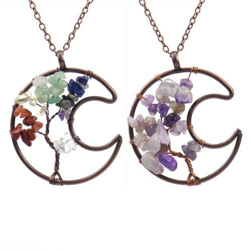 Драгоценный камень Ожерелья, Полудрагоценный камень, с железный цепи & Латунь, Связанный вручную, различные материалы для выбора & Женский & отверстие, продается PC