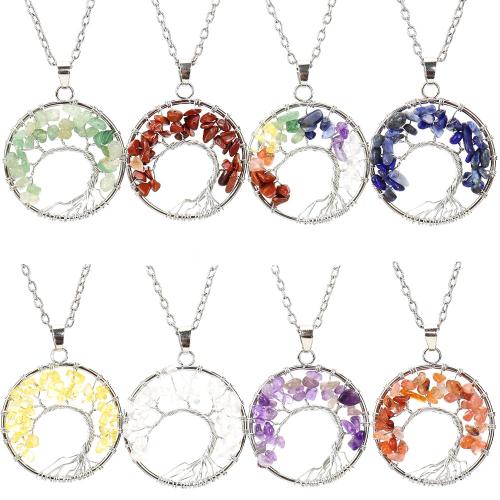 Драгоценный камень Ожерелья, Полудрагоценный камень, с железный цепи & Латунь, Связанный вручную, различные материалы для выбора & Женский & отверстие, серебряный, продается PC