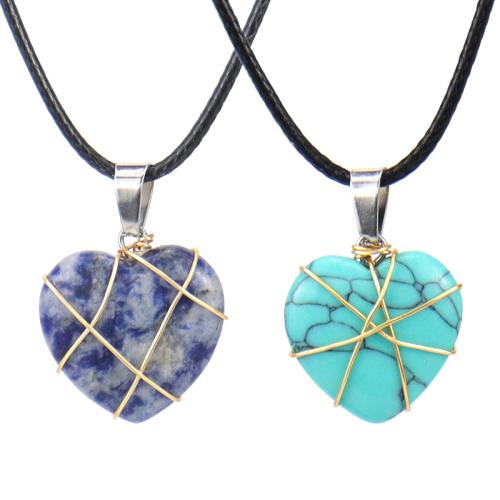 Драгоценный камень Ожерелья, Полудрагоценный камень, с Медная проволока & кожаный шнур, Связанный вручную, ювелирные изделия моды & различные материалы для выбора & Женский, продается PC