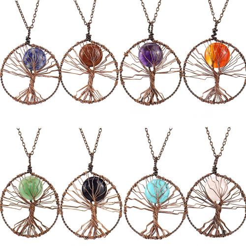 Драгоценный камень Ожерелья, Полудрагоценный камень, с Медная проволока & железный цепи, Связанный вручную, различные материалы для выбора & Женский & отверстие, цвет старой меди, продается PC