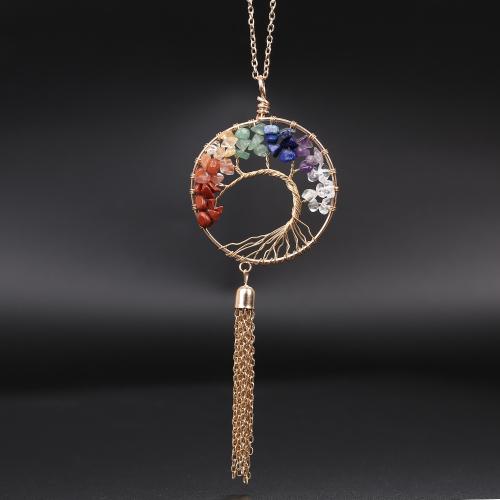 Драгоценный камень Ожерелья, Полудрагоценный камень, с Медная проволока & железный цепи, Другое покрытие, ручной работы & различные материалы для выбора & Женский & отверстие, Много цветов для выбора, длина:53 см, продается PC