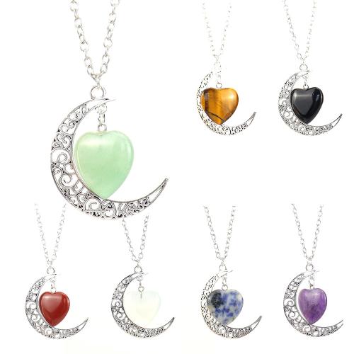 Драгоценный камень Ожерелья, Полудрагоценный камень, с железный цепи & цинковый сплав, Связанный вручную, различные материалы для выбора & Мужская & отверстие, продается PC