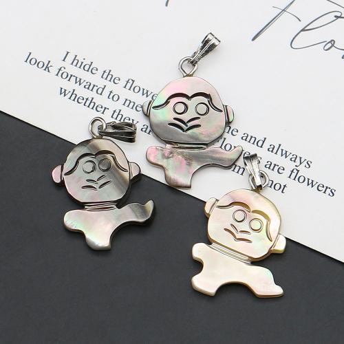 Black+Lip+Shell Anhänger, mit Wachsschnur & Eisen, DIY, gemischte Farben, 16x22mm, verkauft von PC