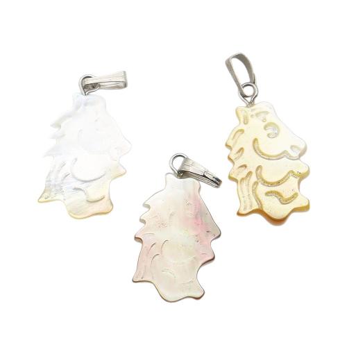 Seemuschel Anhänger, mit Wachsschnur & Eisen, Pferd, DIY, gemischte Farben, 13x24mm, verkauft von PC