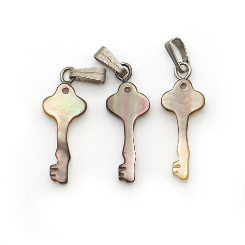 Black+Lip+Shell Anhänger, mit Wachsschnur & Eisen, Schlüssel, DIY, gemischte Farben, 9x24mm, verkauft von PC