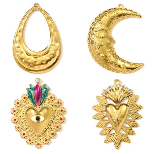 Stainless Steel Pendants, 304 Stainless Steel, gold color plated, DIY & enamel & with rhinestone 