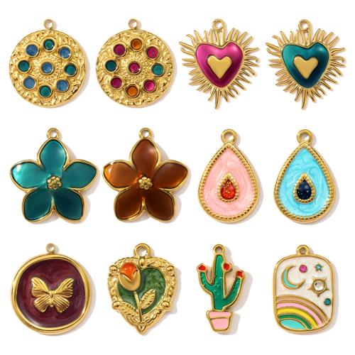 Emaille Edelstahl Anhänger, 304 Edelstahl, goldfarben plattiert, DIY & mit Strass, keine, 3PCs/Tasche, verkauft von Tasche