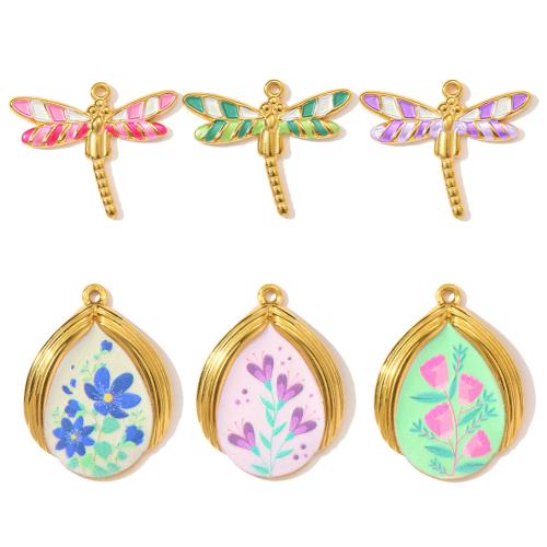 Emaille Edelstahl Anhänger, 304 Edelstahl, goldfarben plattiert, DIY, keine, 3PCs/Tasche, verkauft von Tasche