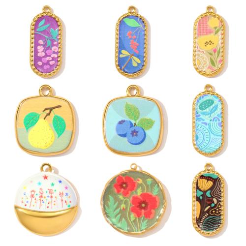 Emaille Edelstahl Anhänger, 304 Edelstahl, goldfarben plattiert, DIY, keine, 3PCs/Tasche, verkauft von Tasche