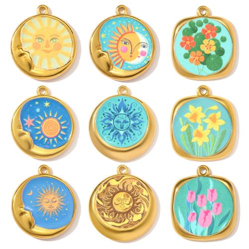 Emaille Edelstahl Anhänger, 304 Edelstahl, goldfarben plattiert, DIY, keine, 3PCs/Tasche, verkauft von Tasche