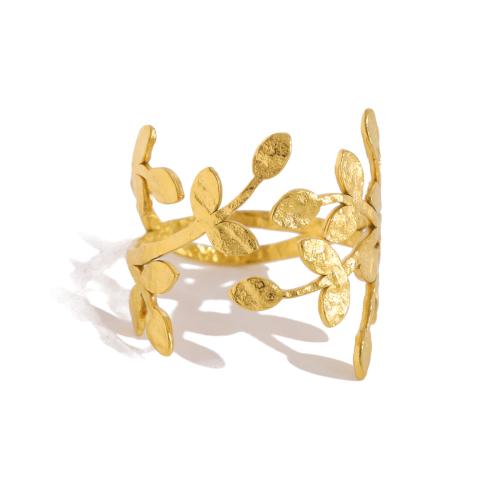 Bague en acier inoxydable, Acier inoxydable 304, feuille, Plaqué or 18K, bijoux de mode & styles différents pour le choix & pour femme, Vendu par PC