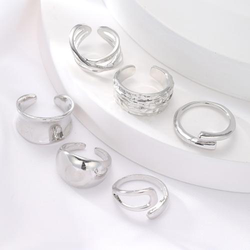 Zinc Alloy Ring Set, plated, 6 pieces & fashion jewelry & for woman, silver color 