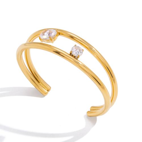 Bracelet en acier inoxydable, Acier inoxydable 304, avec zircon cubique, Plaqué or 18K, bijoux de mode & styles différents pour le choix & pour femme, Vendu par PC