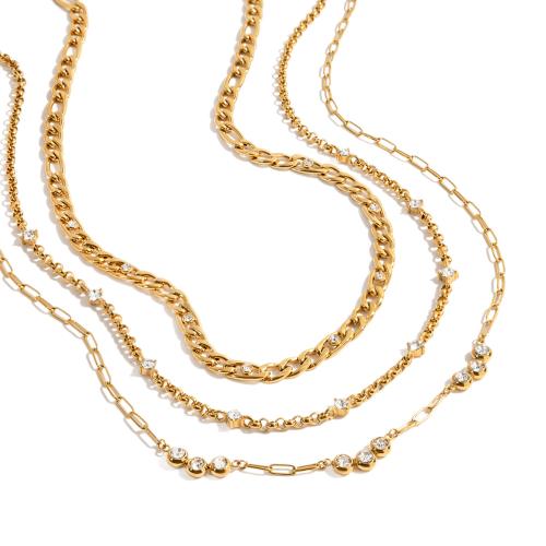 Zirkonia Edelstahl Halskette, 304 Edelstahl, plattiert, verschiedene Stile für Wahl & Micro pave Zirkonia & für Frau, goldfarben, verkauft von PC