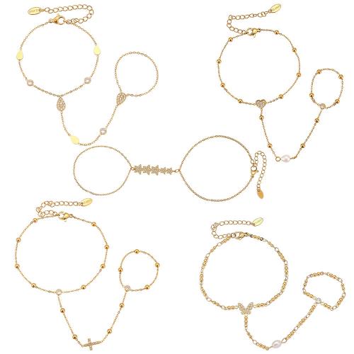 Nuptiale d'anneau de bracelet, Acier inoxydable 304, avec perle d'eau douce cultivée, Placage, styles différents pour le choix & pavé de micro zircon & pour femme, Vendu par PC