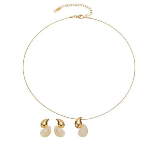 Parures de bijoux en acier inoxydable, Acier inoxydable 304, avec résine, larme, Plaqué or 18K, bijoux de mode & styles différents pour le choix & pour femme, Vendu par PC