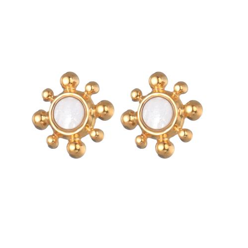 Серьги из нержавеющей стали, Нержавеющая сталь 304, с канифоль, Форма цветка, 18K позолоченный, ювелирные изделия моды & Женский, продается Пара